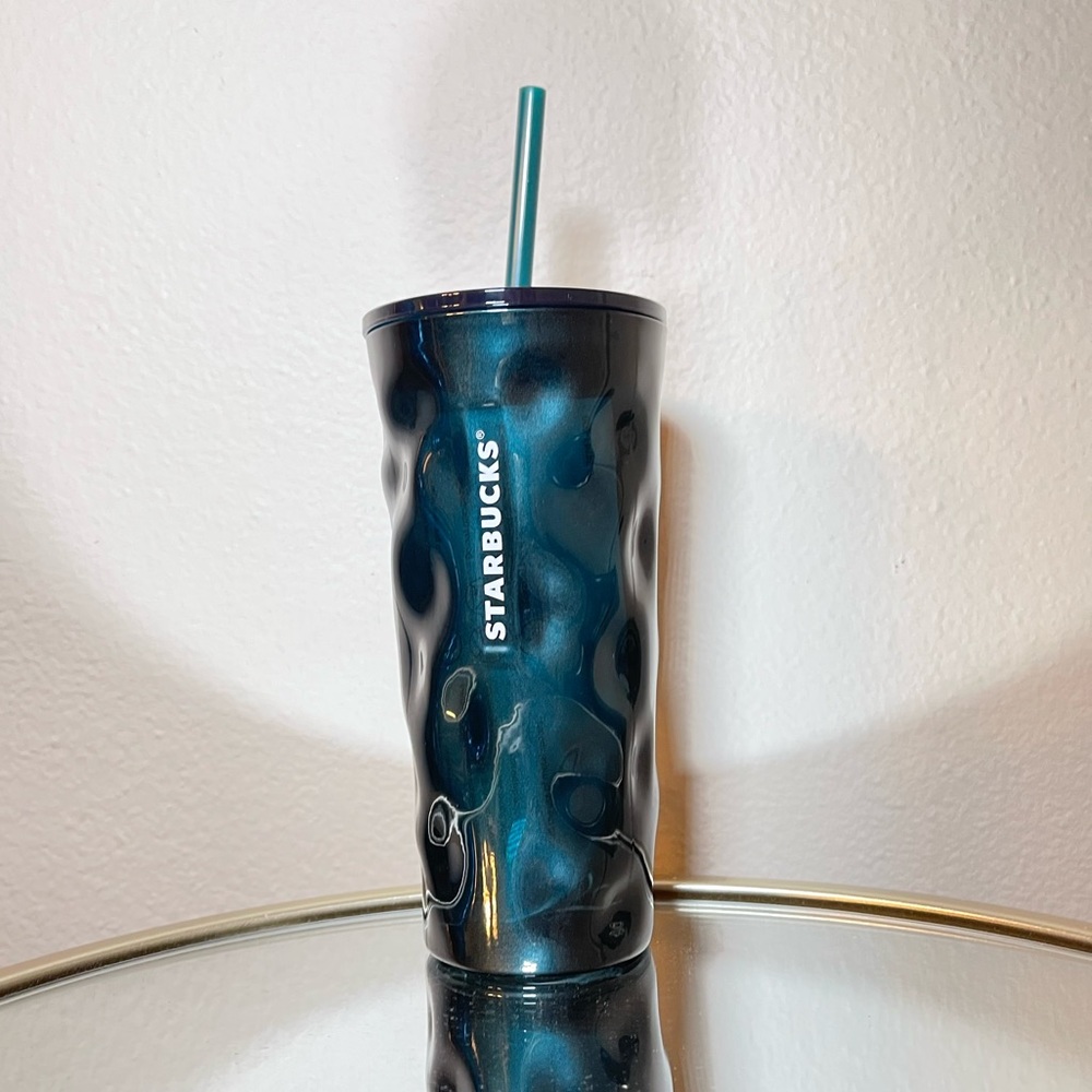 Starbucks Dark Blue Mottled Glass Tumbler